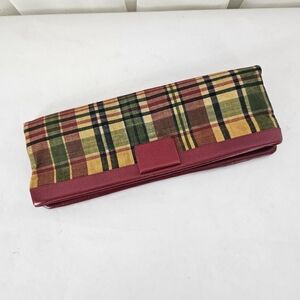 Vintage Noymer Plaid Leather Foldover Clutch With Top Hinge Open